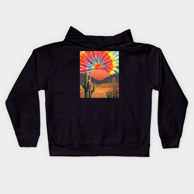 Tie Dye Hippie Desert Cactus Saguaro Kids Hoodie by Souls.Print